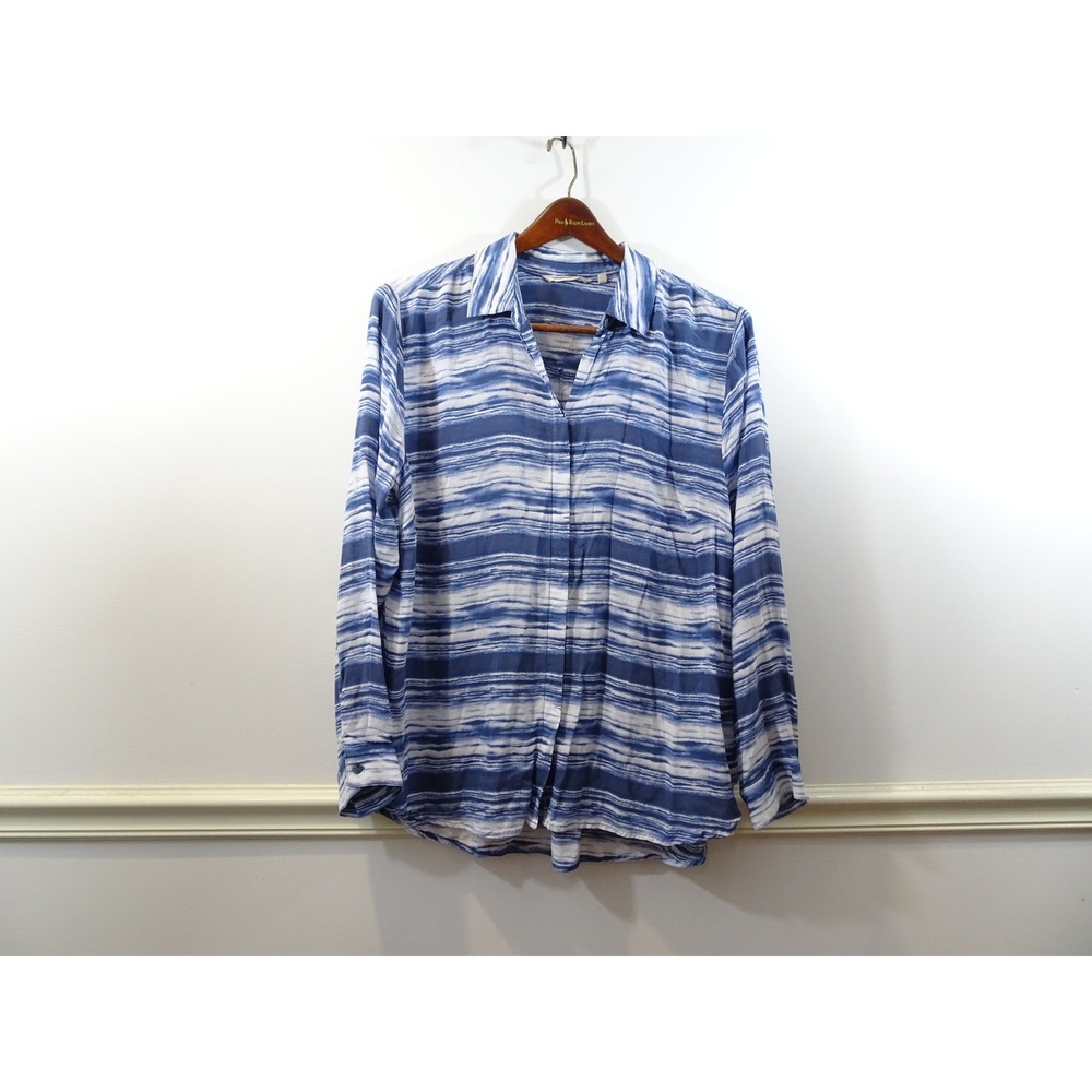 Soft Surroundings Blue White Striped Rayon Button Down Shirt 2X 5FU42 Womens